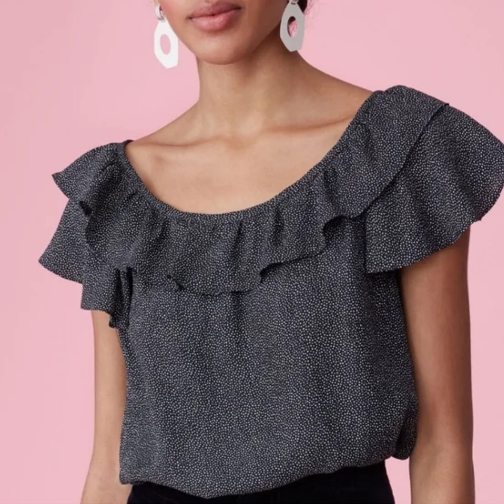 Rebecca Taylor silk blouse white polka dot and ruffle Size S